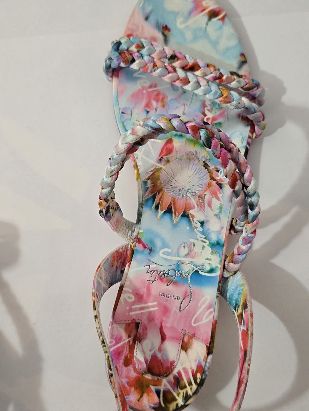CHRISTIAN LOUBOUTIN MARYAM Multicolor Satin Braided Lace Up Sandals - Picture 16 of 16